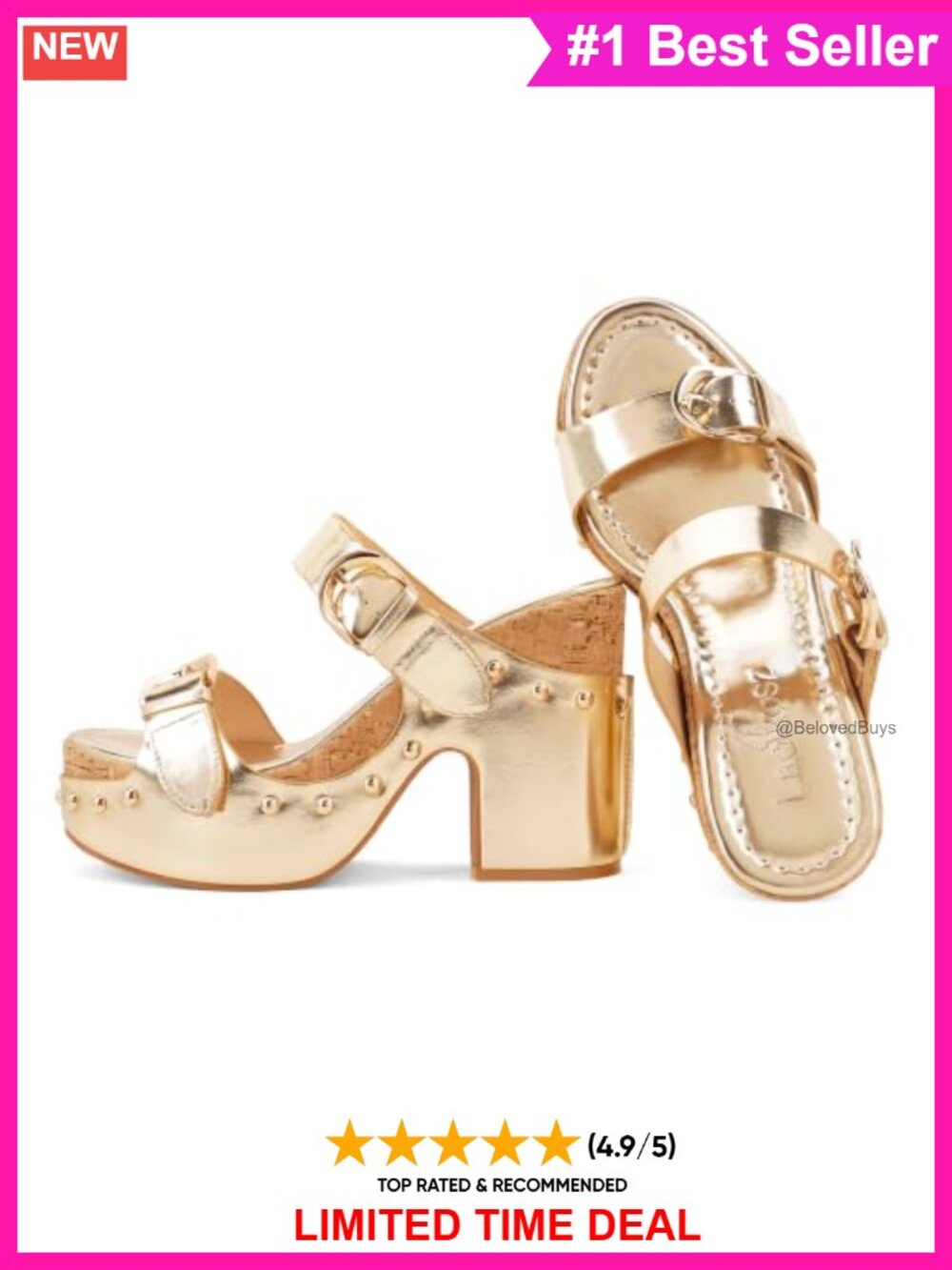 Faux Leather Platform Heeled Sandals 4.5" Chunky Block Heels Slip On
